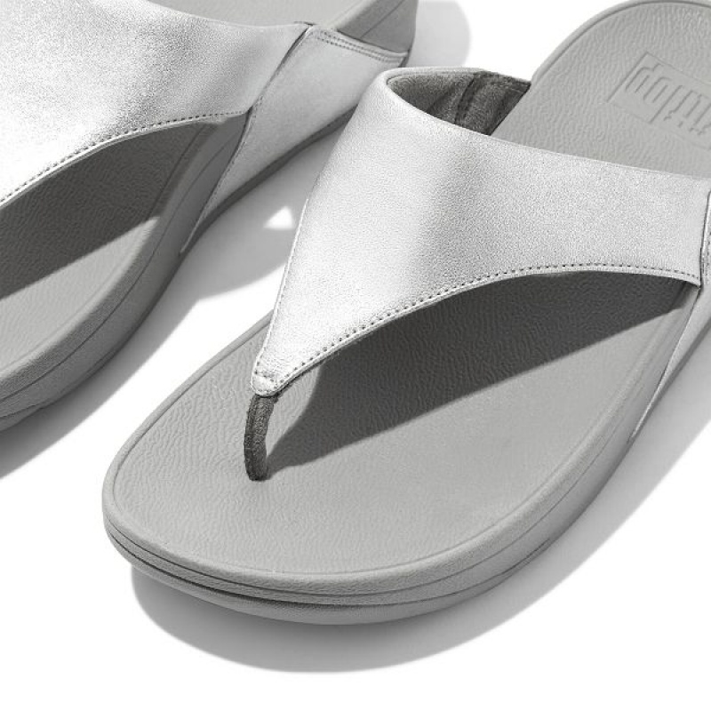 FitFlop Lulu Leather Toe-Post Women's Sandals Silver | 702FMKJYV