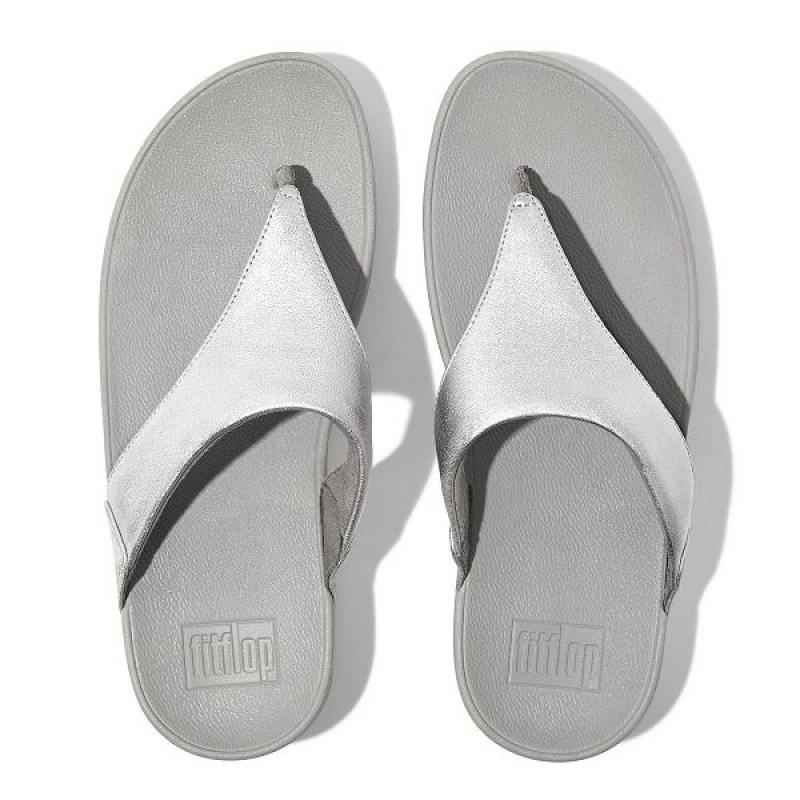 FitFlop Lulu Leather Toe-Post Women's Sandals Silver | 702FMKJYV