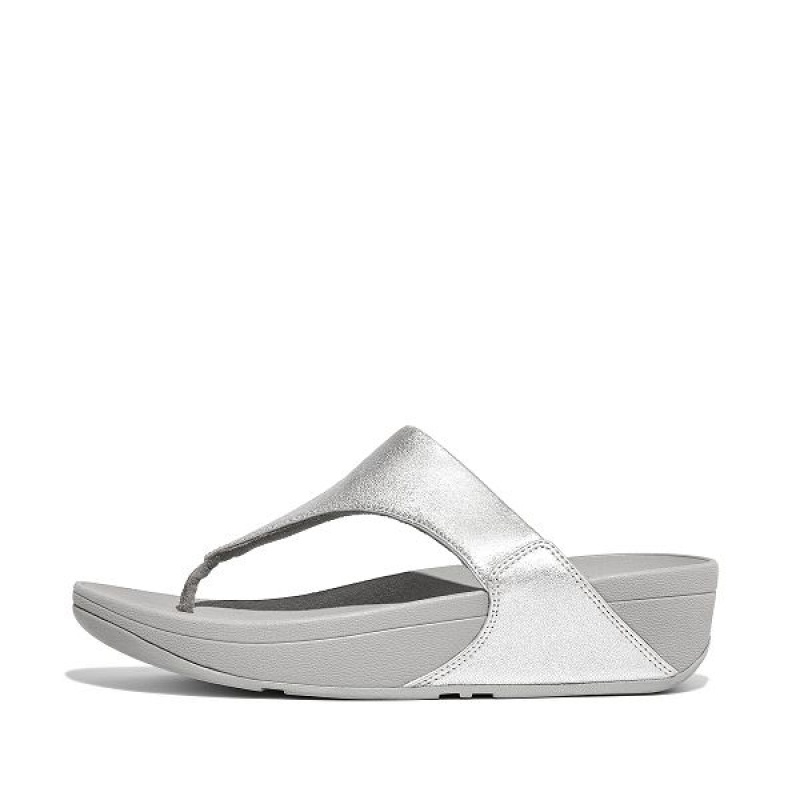 FitFlop Lulu Leather Toe-Post Women\'s Sandals Silver | 702FMKJYV