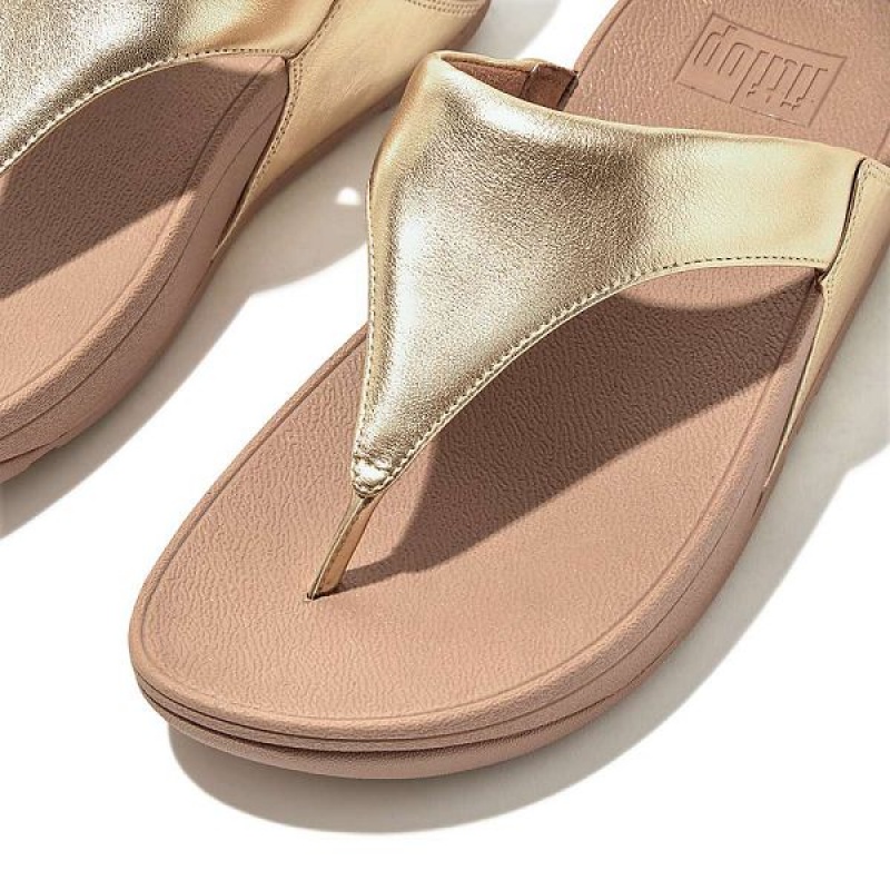 FitFlop Lulu Metallic Leather Toe-Post Women's Sandals Coral / Gold | 462ADWBFR