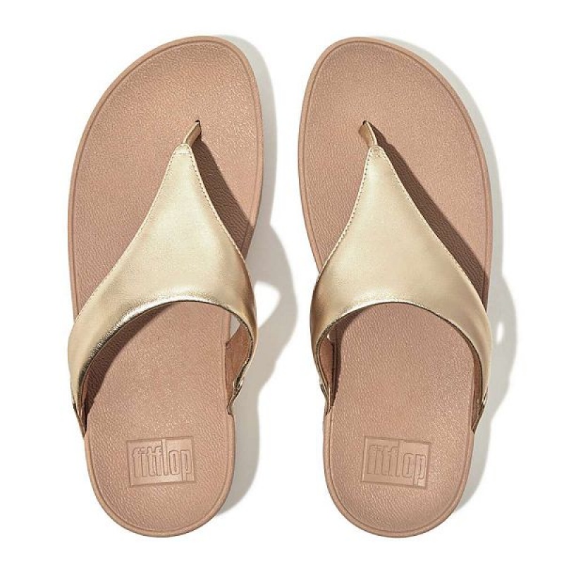 FitFlop Lulu Metallic Leather Toe-Post Women's Sandals Coral / Gold | 462ADWBFR