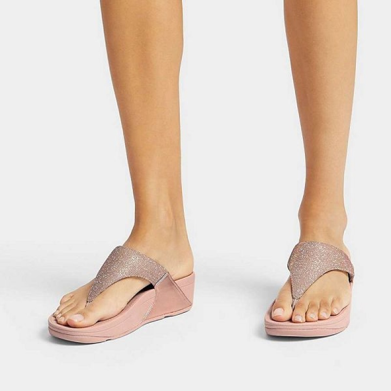 FitFlop Lulu Shimmerlux Toe-Post Women's Sandals Rose Gold | 975ZWPGXM