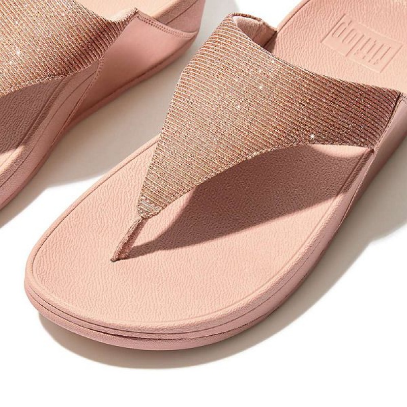 FitFlop Lulu Shimmerlux Toe-Post Women's Sandals Rose Gold | 975ZWPGXM