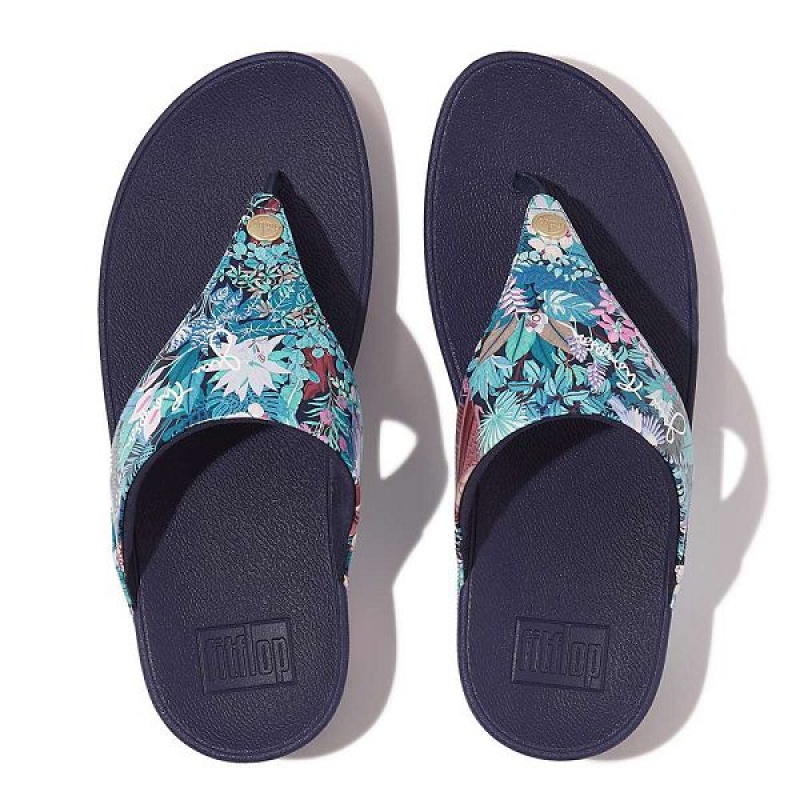 FitFlop Lulu X Jim Thompson Limited Edition Leather Toe-Post Women's Sandals Blue | 816OPWURC