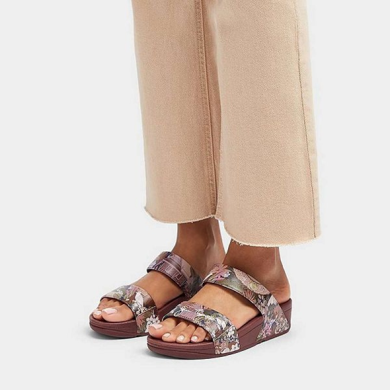 FitFlop Lulu X Jim Thompson Limited Edition Leather Women's Slides Brown | 542KWSLOT