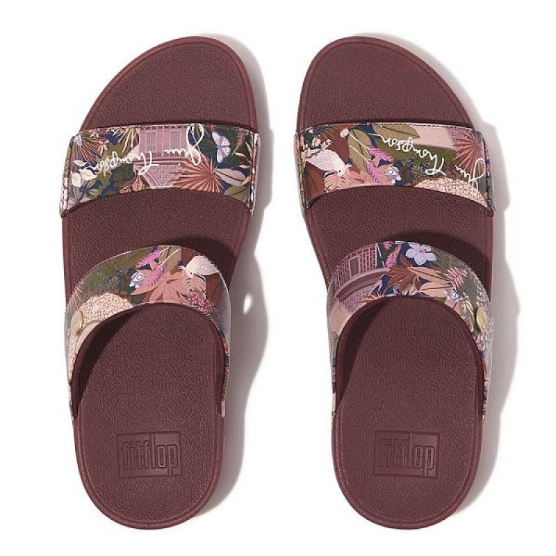 FitFlop Lulu X Jim Thompson Limited Edition Leather Women's Slides Brown | 542KWSLOT