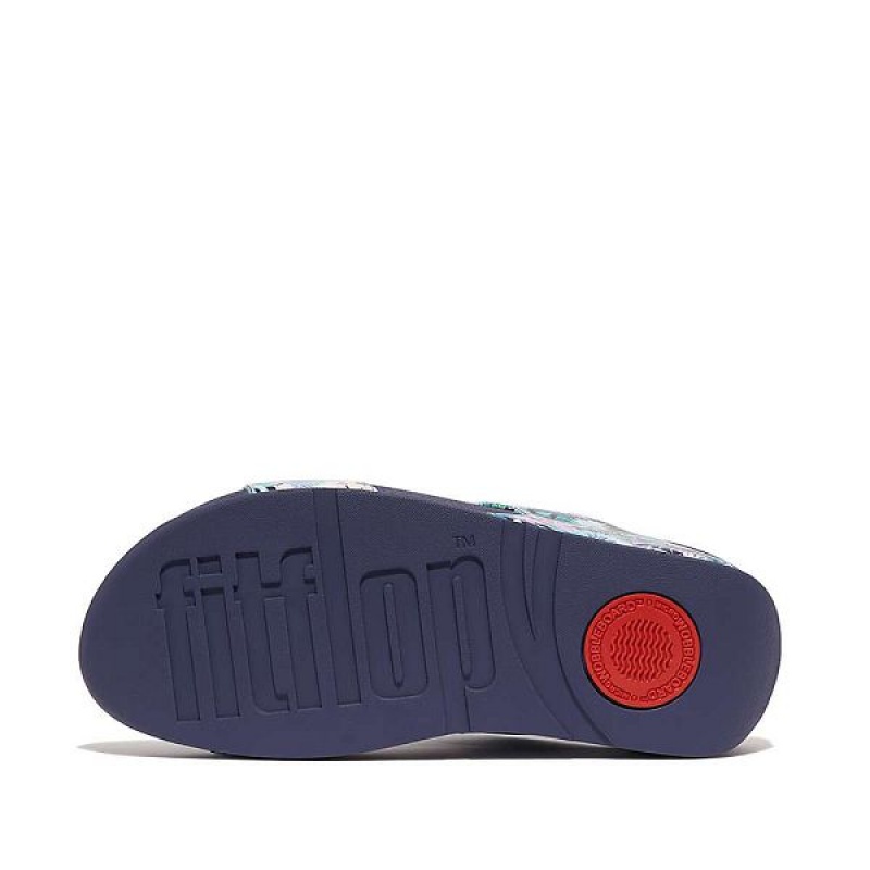 FitFlop Lulu X Jim Thompson Limited Edition Leather Women's Slides Blue | 841GSQPHW