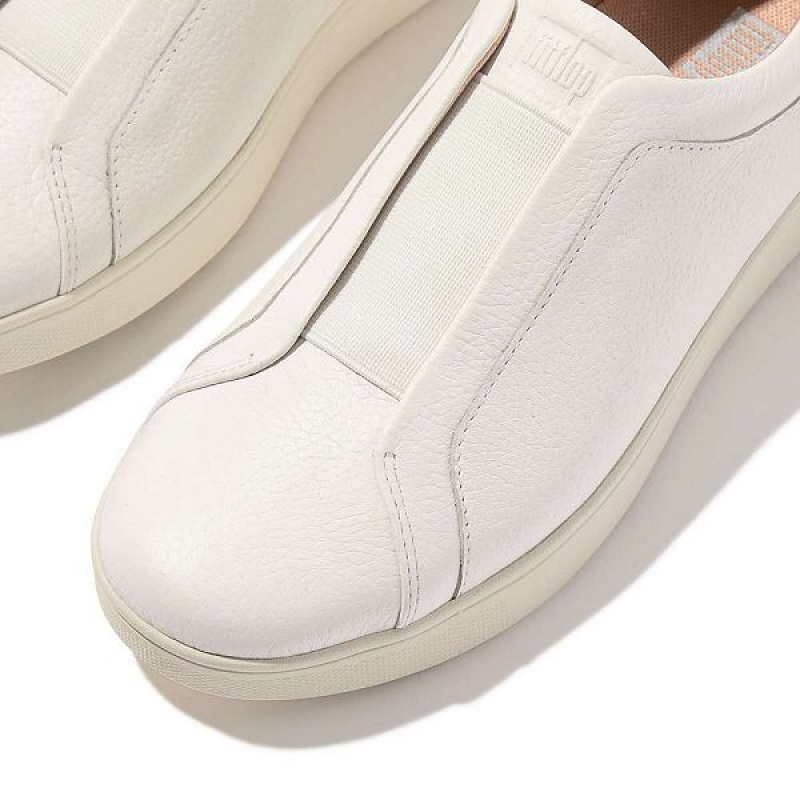 FitFlop Rally Elastic Tumbled Leather Slip On Women's Sneakers White | 415VOESMG