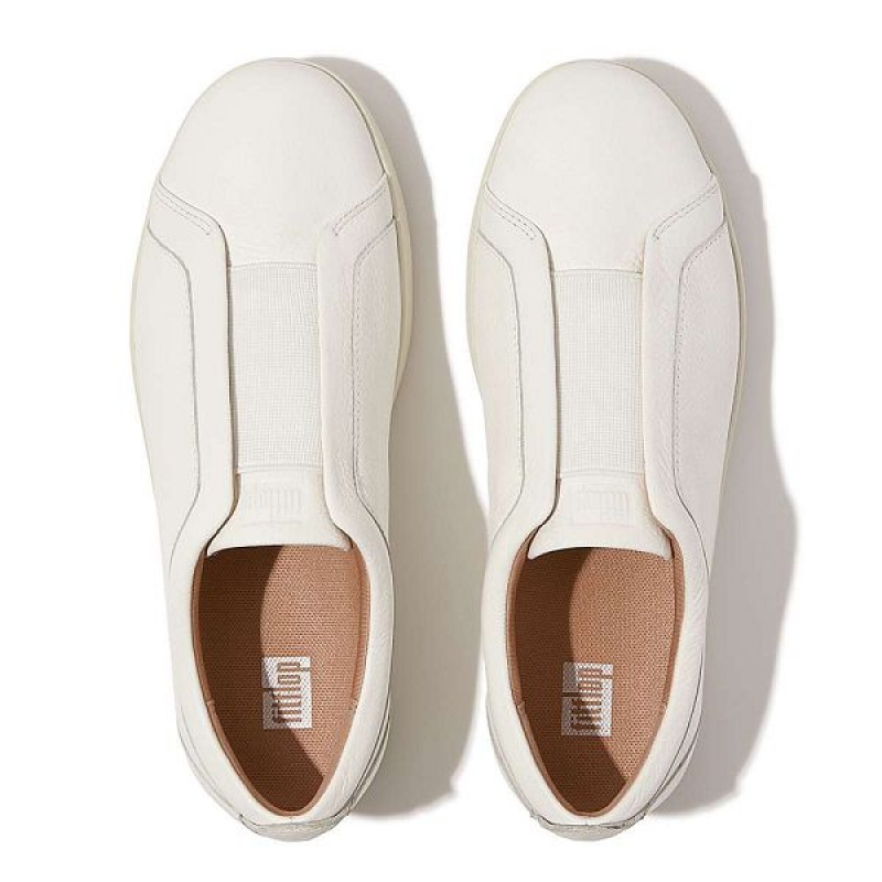 FitFlop Rally Elastic Tumbled Leather Slip On Women's Sneakers White | 415VOESMG