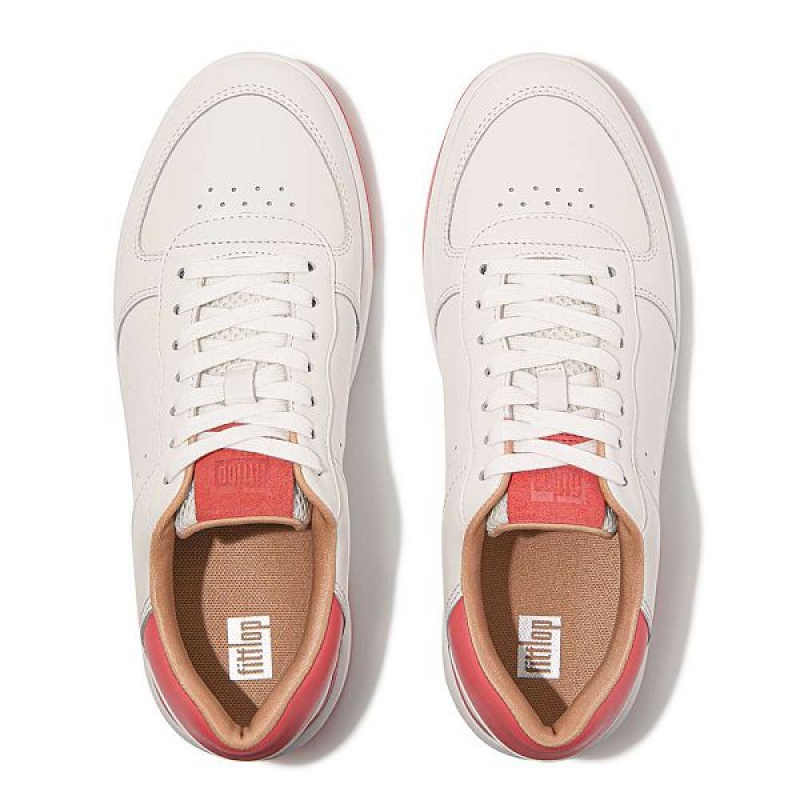 FitFlop Rally Evo Leather Women's Sneakers White / Coral | 691BSRWIH