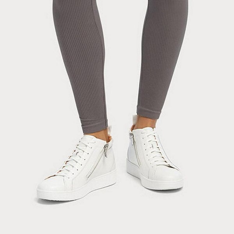 FitFlop Rally Leather High Top Women's Sneakers White | 201MZVDWA