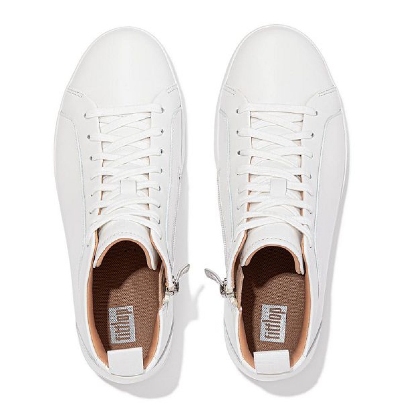 FitFlop Rally Leather High Top Women's Sneakers White | 201MZVDWA