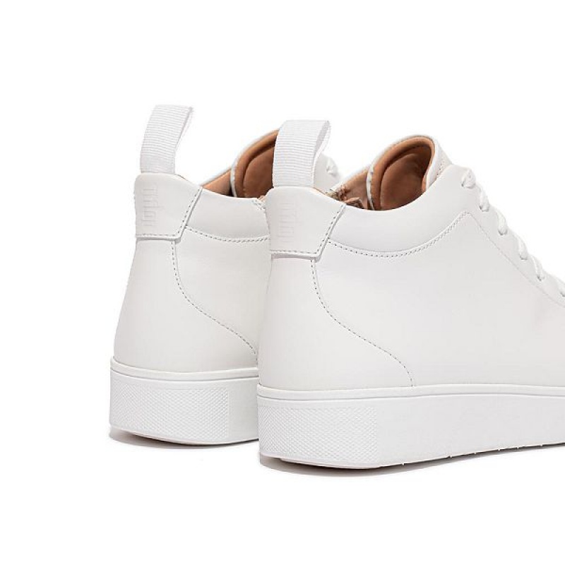 FitFlop Rally Leather High Top Women's Sneakers White | 201MZVDWA