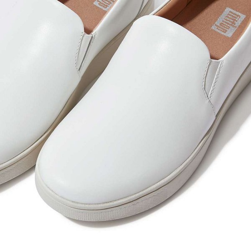 FitFlop Rally Leather Slip On Skate Women's Sneakers White | 827PAQLIZ