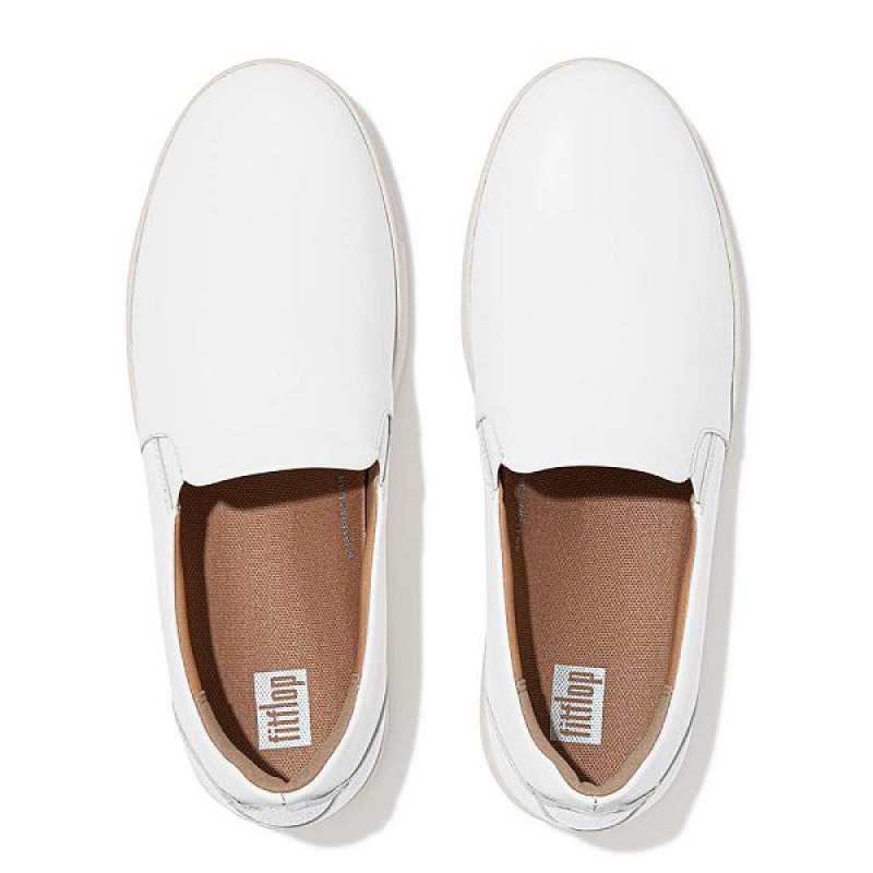 FitFlop Rally Leather Slip On Skate Women's Sneakers White | 827PAQLIZ