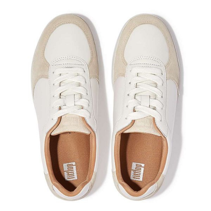 FitFlop Rally Leather Suede Panel Women's Sneakers White / Beige | 316TRUEZQ