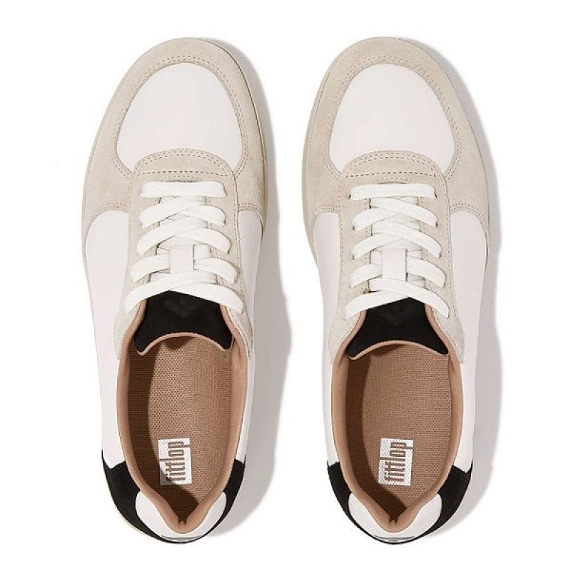 FitFlop Rally Leather Suede Panel Women's Sneakers White / Black | 170BRIUJG