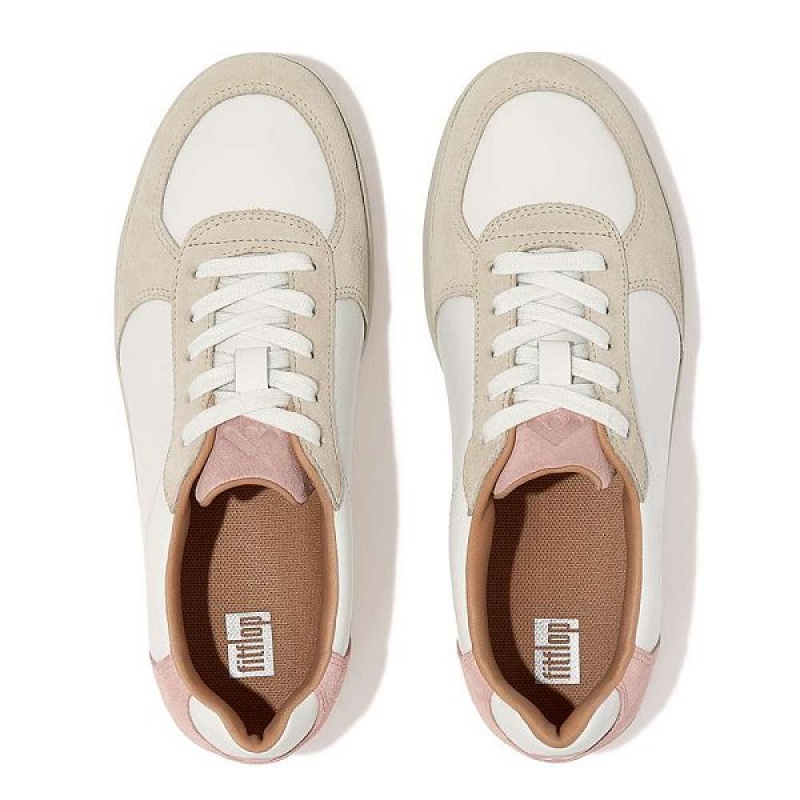 FitFlop Rally Leather Suede Panel Women's Sneakers White / Pink / Blue | 532LCYDKP