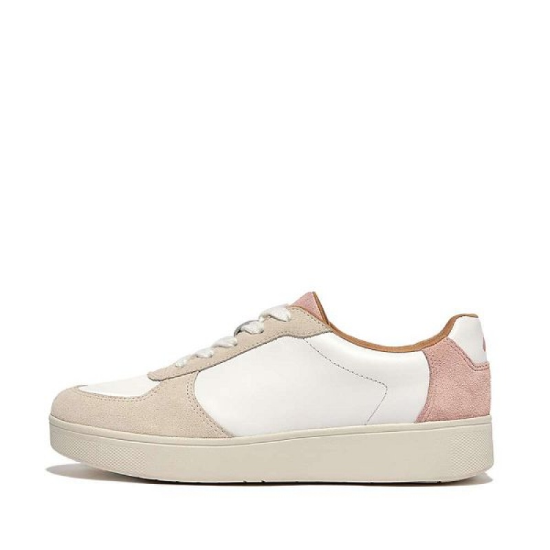 FitFlop Rally Leather Suede Panel Women\'s Sneakers White / Pink / Blue | 532LCYDKP