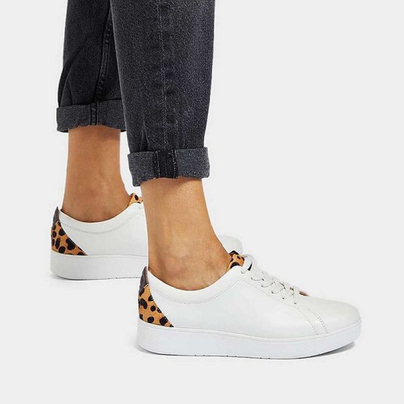 FitFlop Rally Leopard Back Leather Women's Sneakers White / Leopard | 958AMCJYI