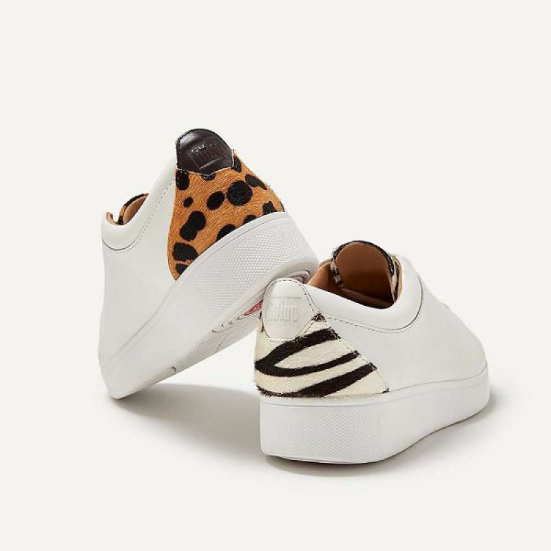 FitFlop Rally Leopard Back Leather Women's Sneakers White / Leopard | 958AMCJYI