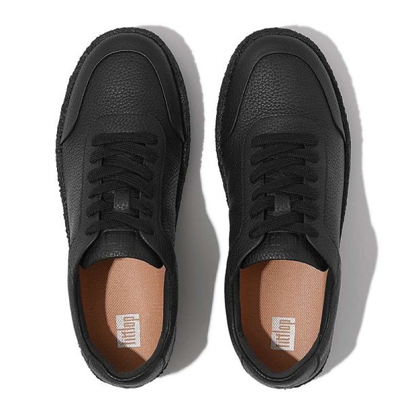 FitFlop Rally Tumbled Leather Crepe Women's Sneakers Black | 651PGZYUA