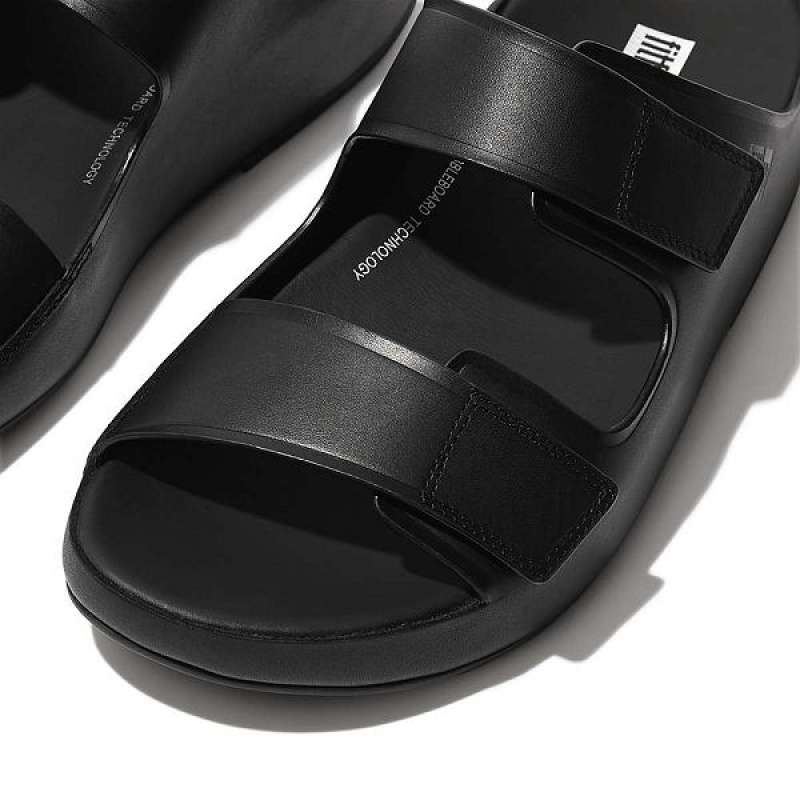 FitFlop Samel Adjustable Leather Men's Slides Black | 204EVOHPI