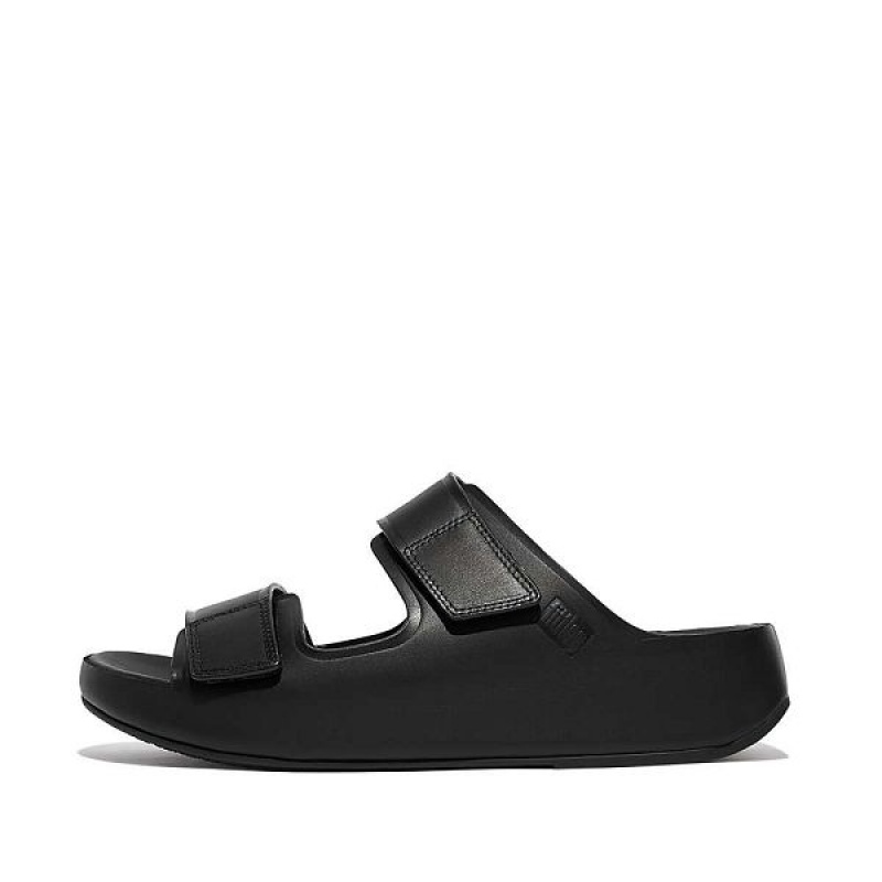 FitFlop Samel Adjustable Leather Men\'s Slides Black | 204EVOHPI