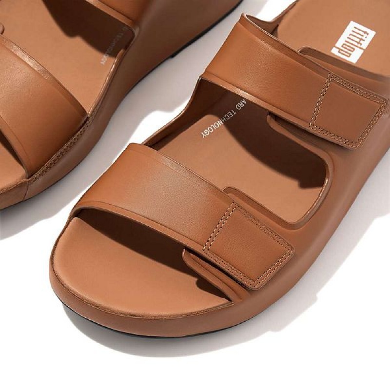 FitFlop Samel Adjustable Leather Men's Slides Light Brown | 456WMHJCV