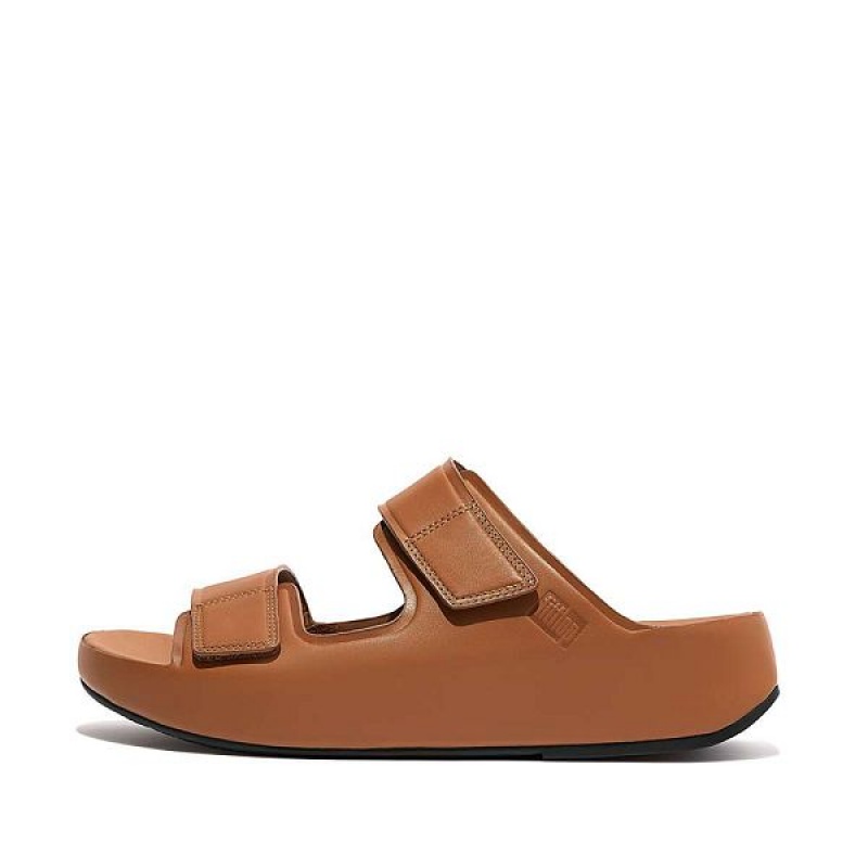 FitFlop Samel Adjustable Leather Men\'s Slides Light Brown | 456WMHJCV