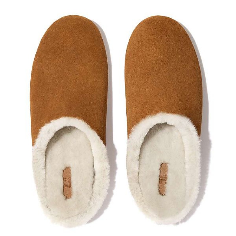 FitFlop Shove Shearling Lined Suede Men's Slippers Light Brown | 715FMNHZC