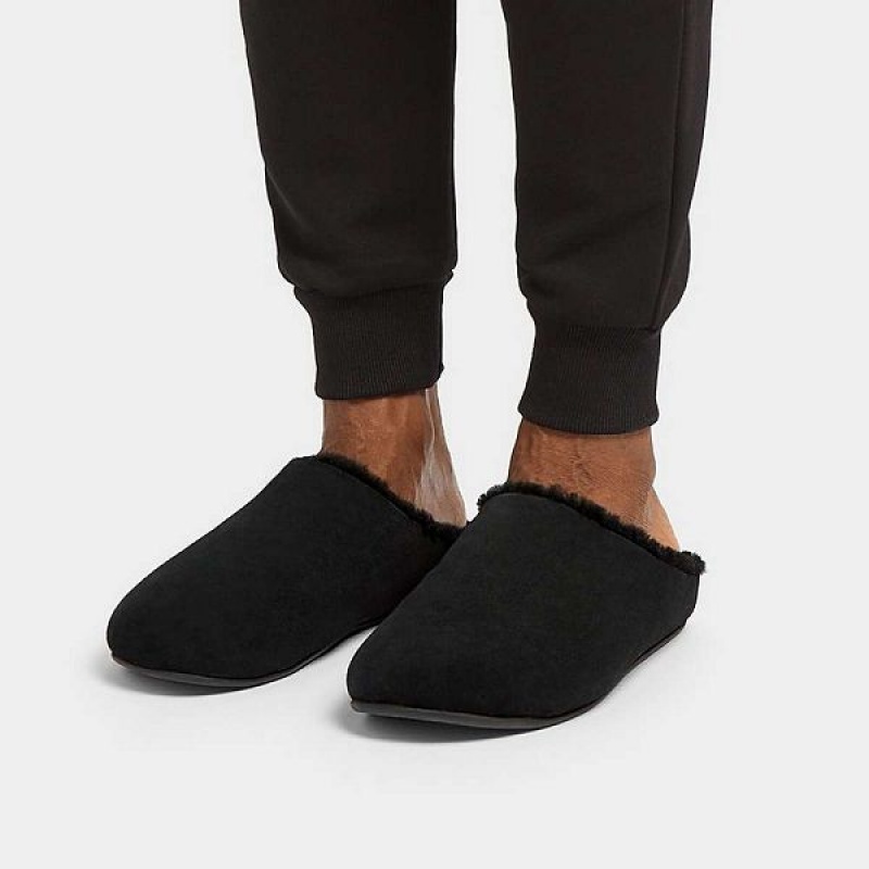 FitFlop Shove Shearling Lined Suede Men's Slippers Black | 792OMDENW