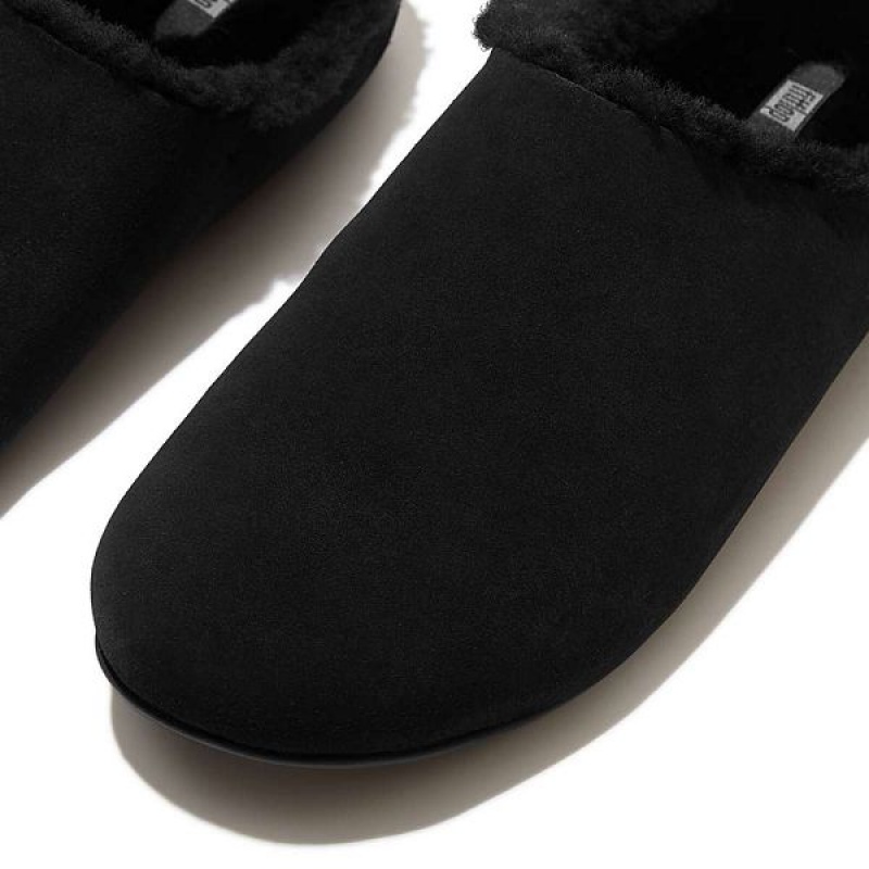 FitFlop Shove Shearling Lined Suede Men's Slippers Black | 792OMDENW