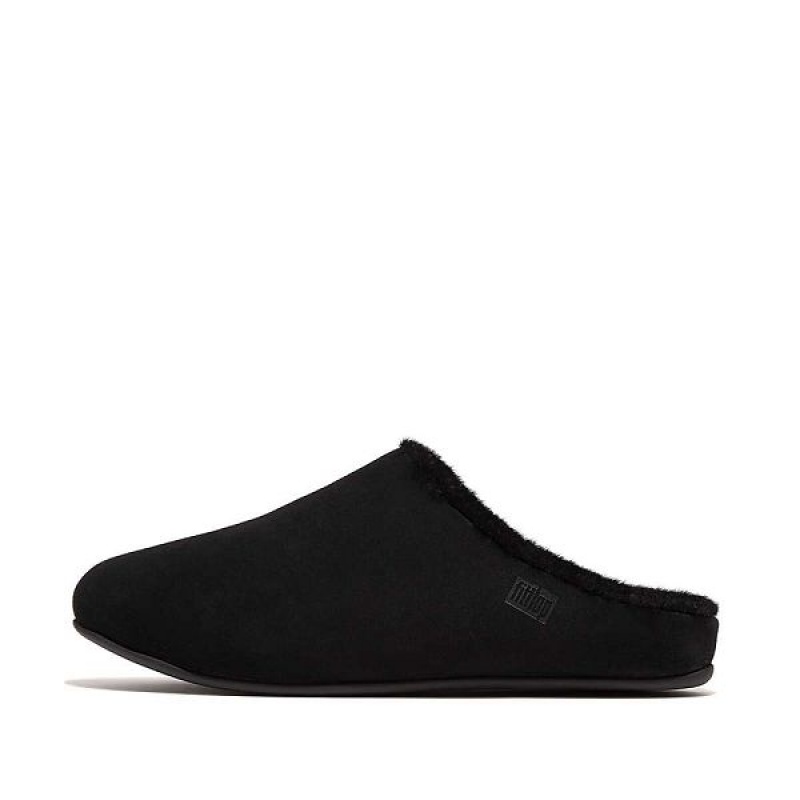 FitFlop Shove Shearling Lined Suede Men\'s Slippers Black | 792OMDENW