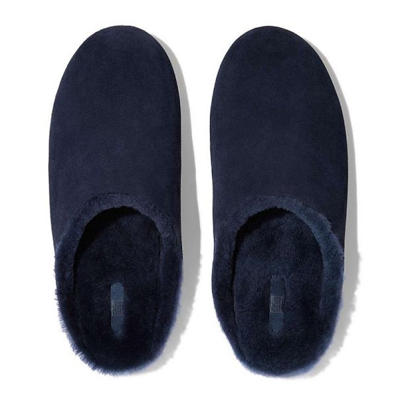 FitFlop Shove Shearling Lined Suede Men's Slippers Navy | 685VBLHPY