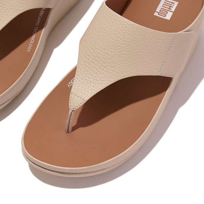 FitFlop Shuv Adjustable Raw Edge Tumbled Leather Toe-Post Women's Sandals Grey / Beige | 429VXPYQZ