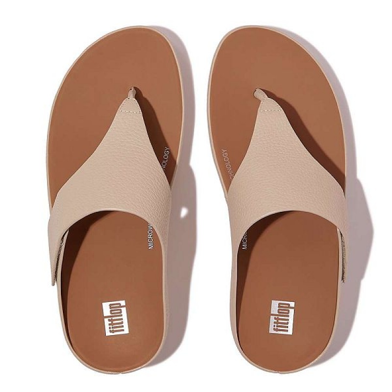 FitFlop Shuv Adjustable Raw Edge Tumbled Leather Toe-Post Women's Sandals Grey / Beige | 429VXPYQZ