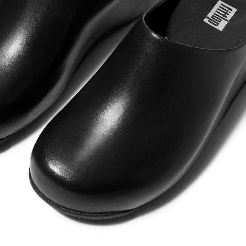 FitFlop Shuv Leather Women's Clogs Black | 729AFEMLN