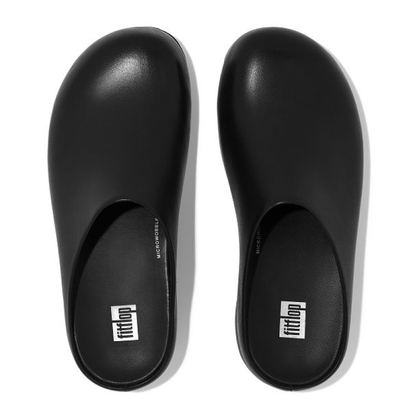 FitFlop Shuv Leather Women's Clogs Black | 729AFEMLN