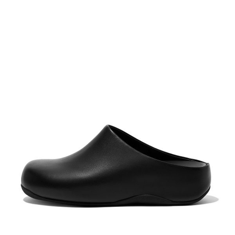 FitFlop Shuv Leather Women\'s Clogs Black | 729AFEMLN