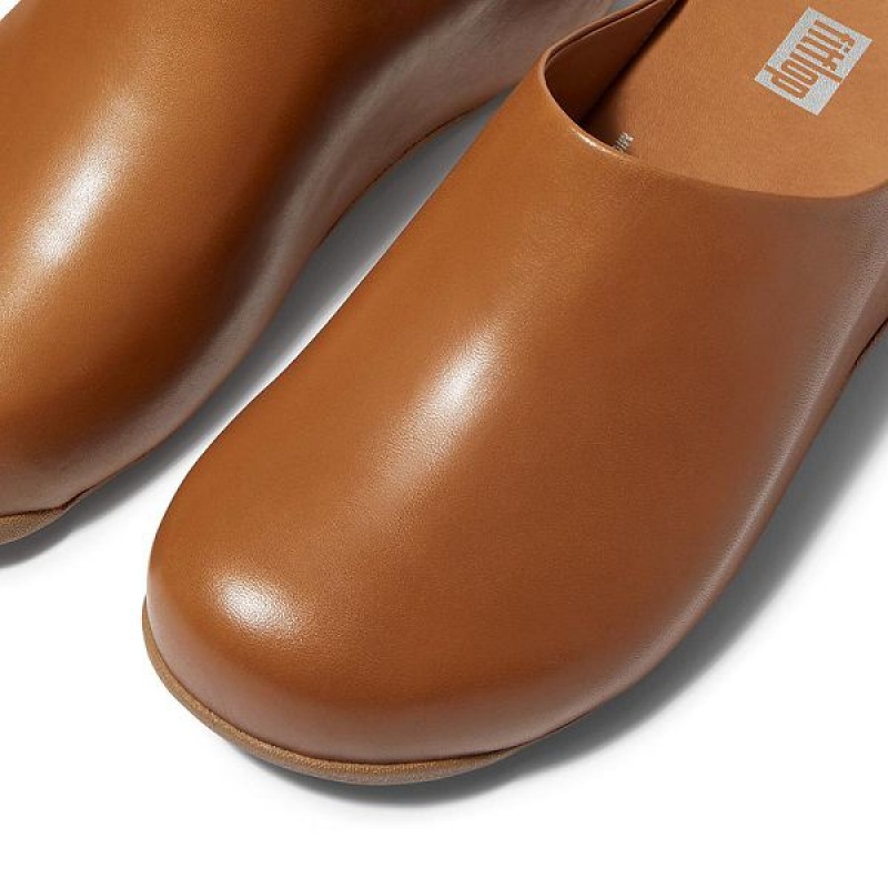 FitFlop Shuv Leather Women's Clogs Light Brown | 589NREHYD