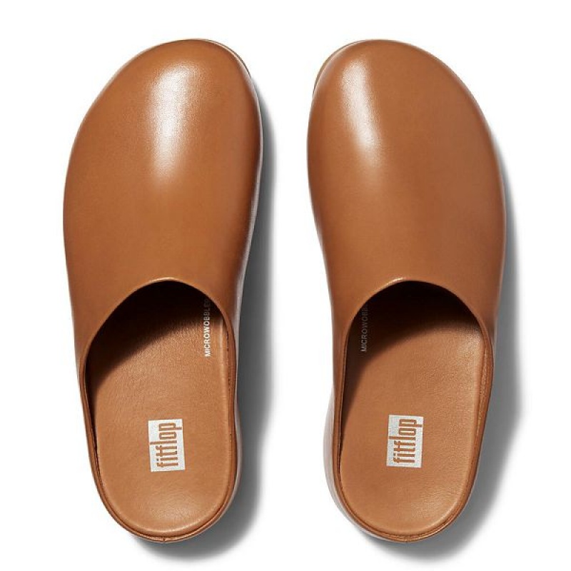 FitFlop Shuv Leather Women's Clogs Light Brown | 589NREHYD