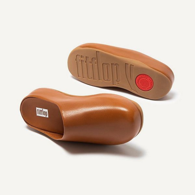 FitFlop Shuv Leather Women's Clogs Light Brown | 589NREHYD