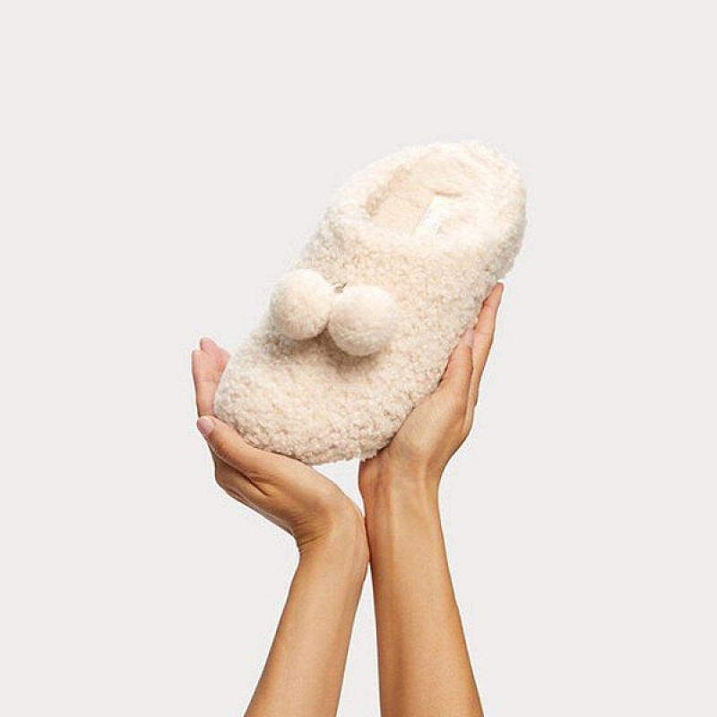 FitFlop Shuv Pom Pom Shearling Clog Women's Slippers White | 750BGPFAI