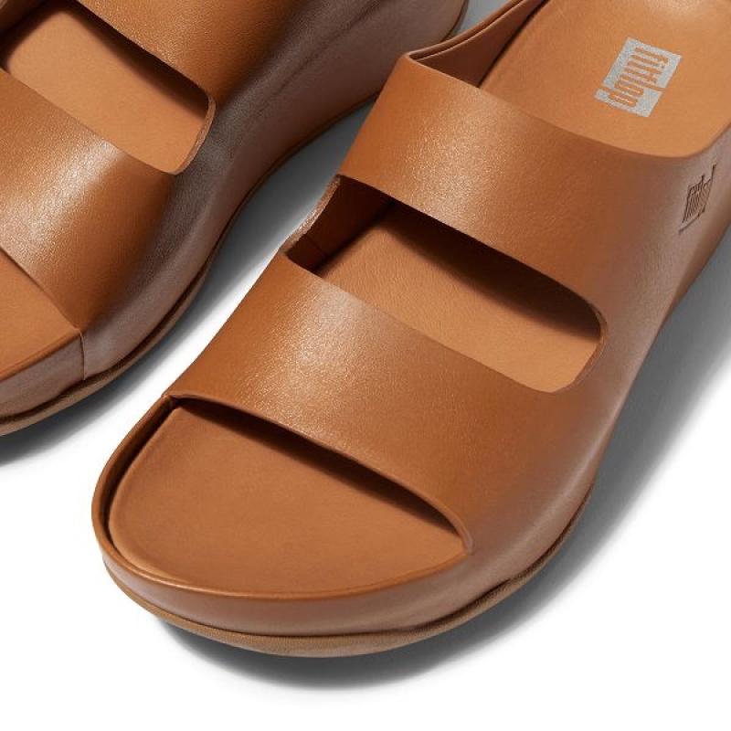 FitFlop Shuv Two Bar Leather Women's Slides Light Brown | 026BUFNJH