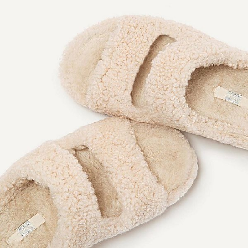 FitFlop Shuv Two Bar Shearling Women's Slides White | 038MTGYHV