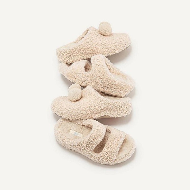 FitFlop Shuv Two Bar Shearling Women's Slides White | 038MTGYHV