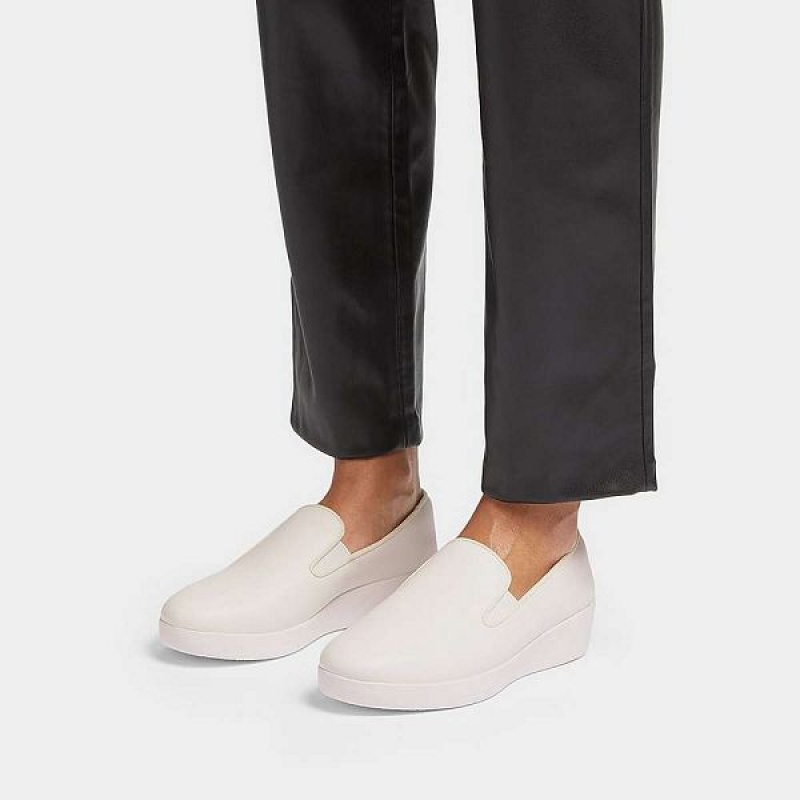 FitFlop Superskate Leather Loafers Women's Loafers White | 905HMOWZY