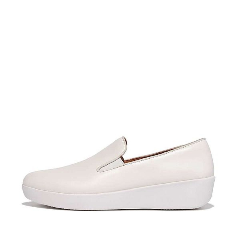 FitFlop Superskate Leather Loafers Women\'s Loafers White | 905HMOWZY