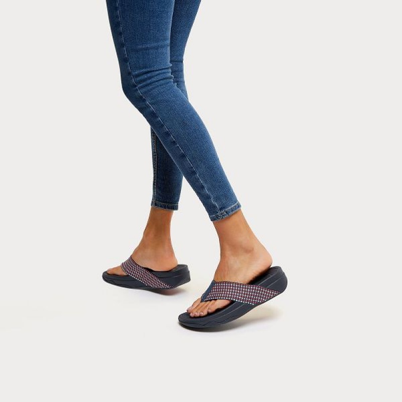 FitFlop Surfa Toe-Post Women's Sandals Navy | 510HXCYQK